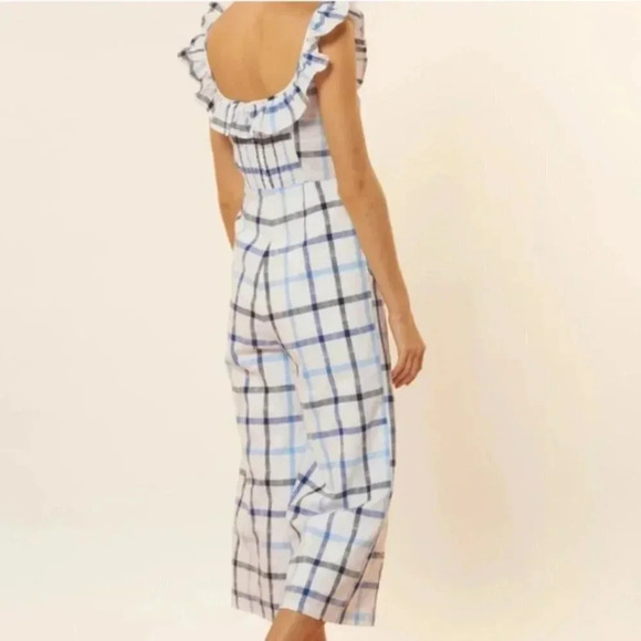 Red Carter Lola Plaid Gingham Linen Cotton Blend Jumpsuit Blue White Size Small. - Picture 3 of 16